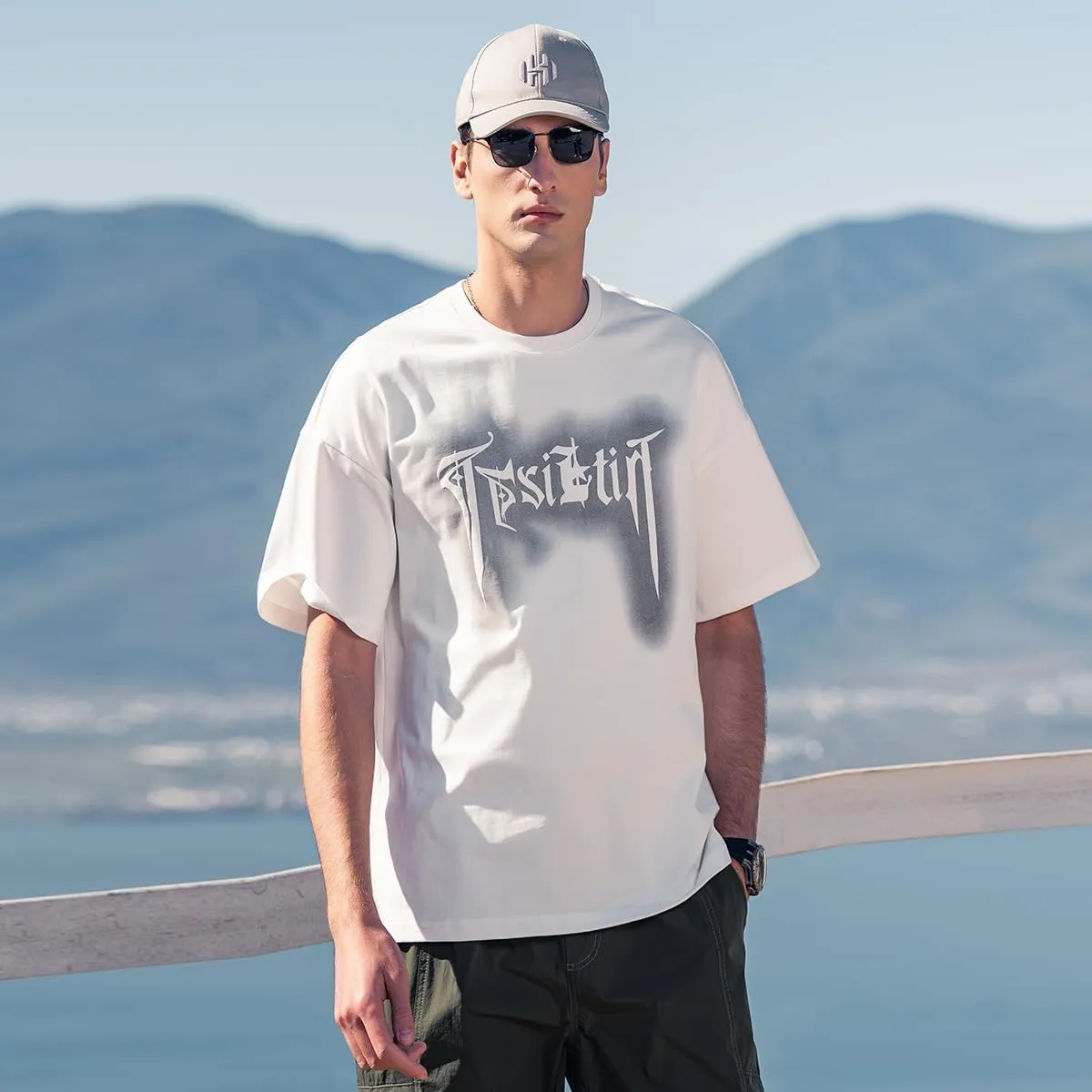 270G Heavyweight Seamless Water Pulp Printed Short-Sleeved T-Shirt Men's Trendy Letter Loose Drop Pure Cotton T-Shirt