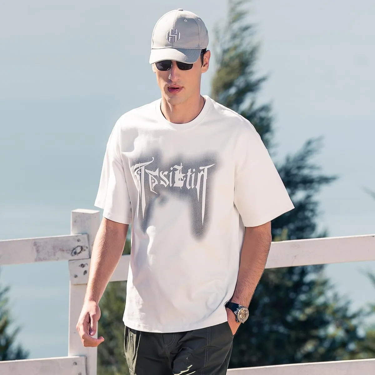 270G Heavyweight Seamless Water Pulp Printed Short-Sleeved T-Shirt Men's Trendy Letter Loose Drop Pure Cotton T-Shirt