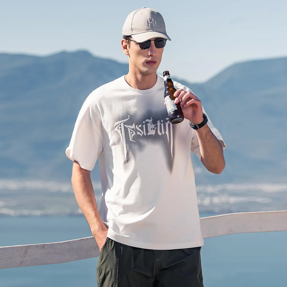 270G Heavyweight Seamless Water Pulp Printed Short-Sleeved T-Shirt Men's Trendy Letter Loose Drop Pure Cotton T-Shirt