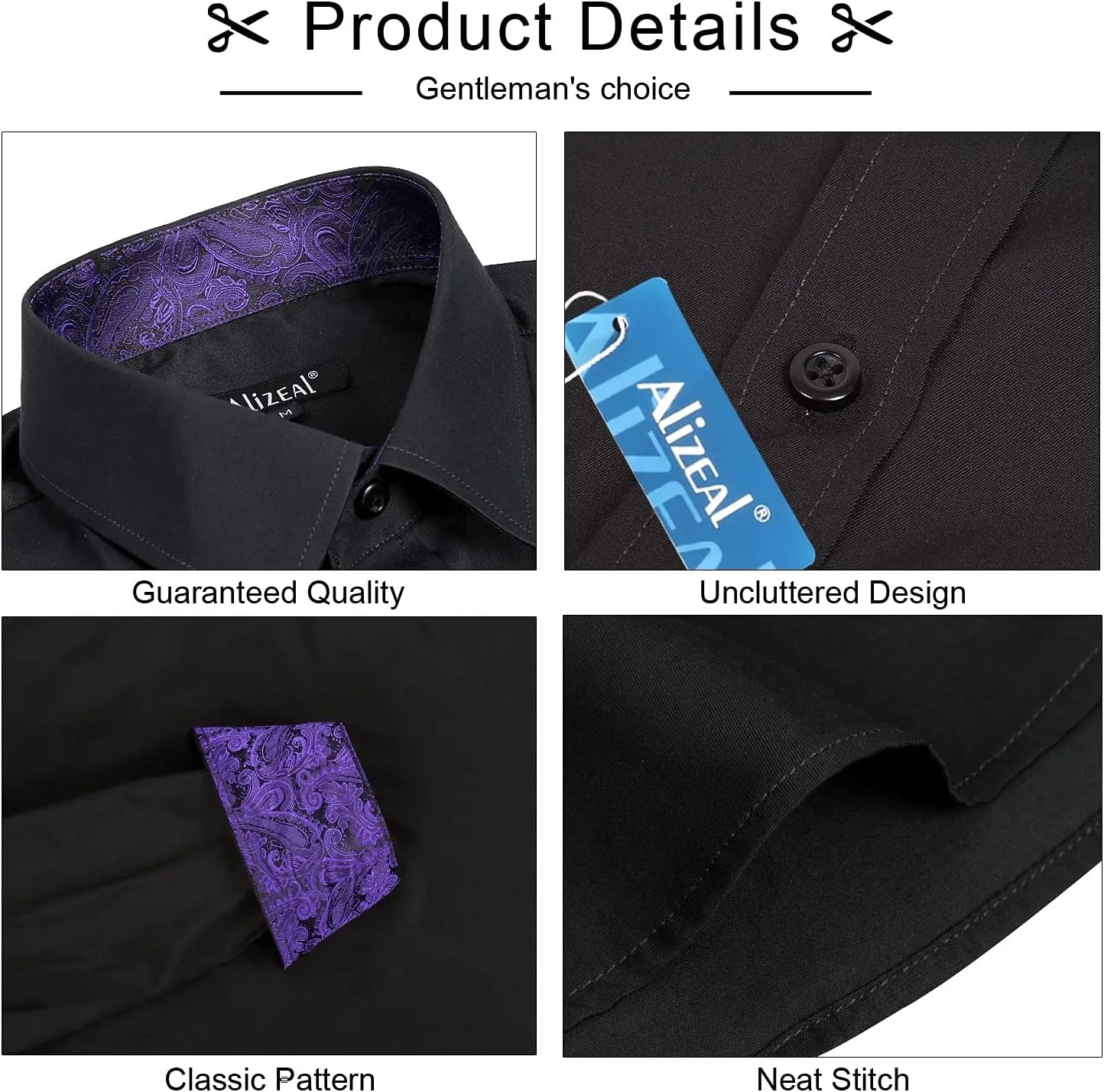 Alizeal Men's Business Slim Fit Dress Shirt Long Sleeve Patchwork Button-Down Shirt