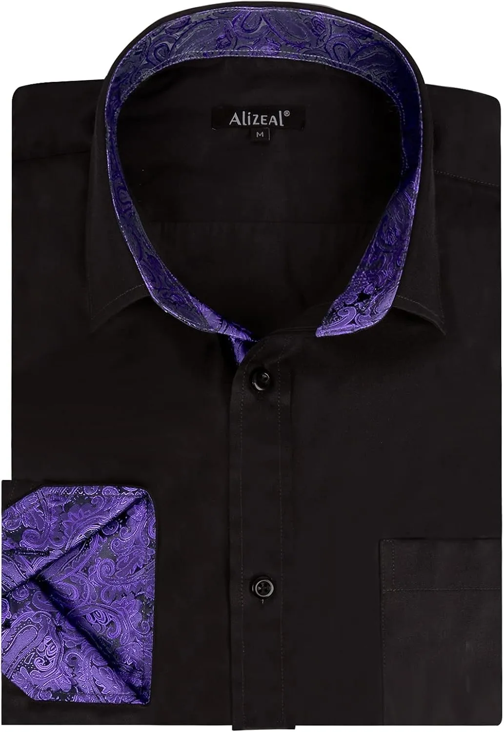 Alizeal Men's Business Slim Fit Dress Shirt Long Sleeve Patchwork Button-Down Shirt