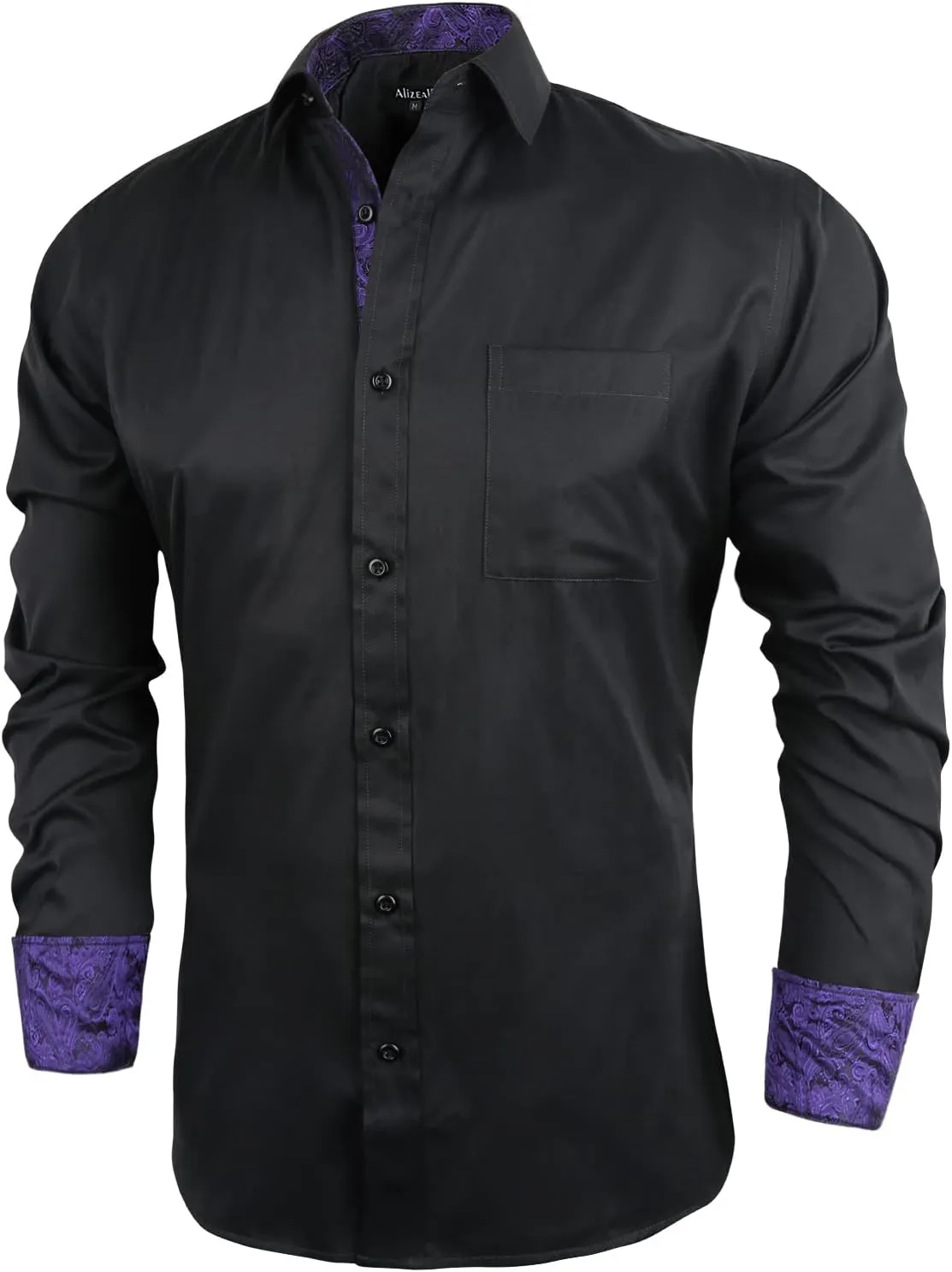 Alizeal Men's Business Slim Fit Dress Shirt Long Sleeve Patchwork Button-Down Shirt