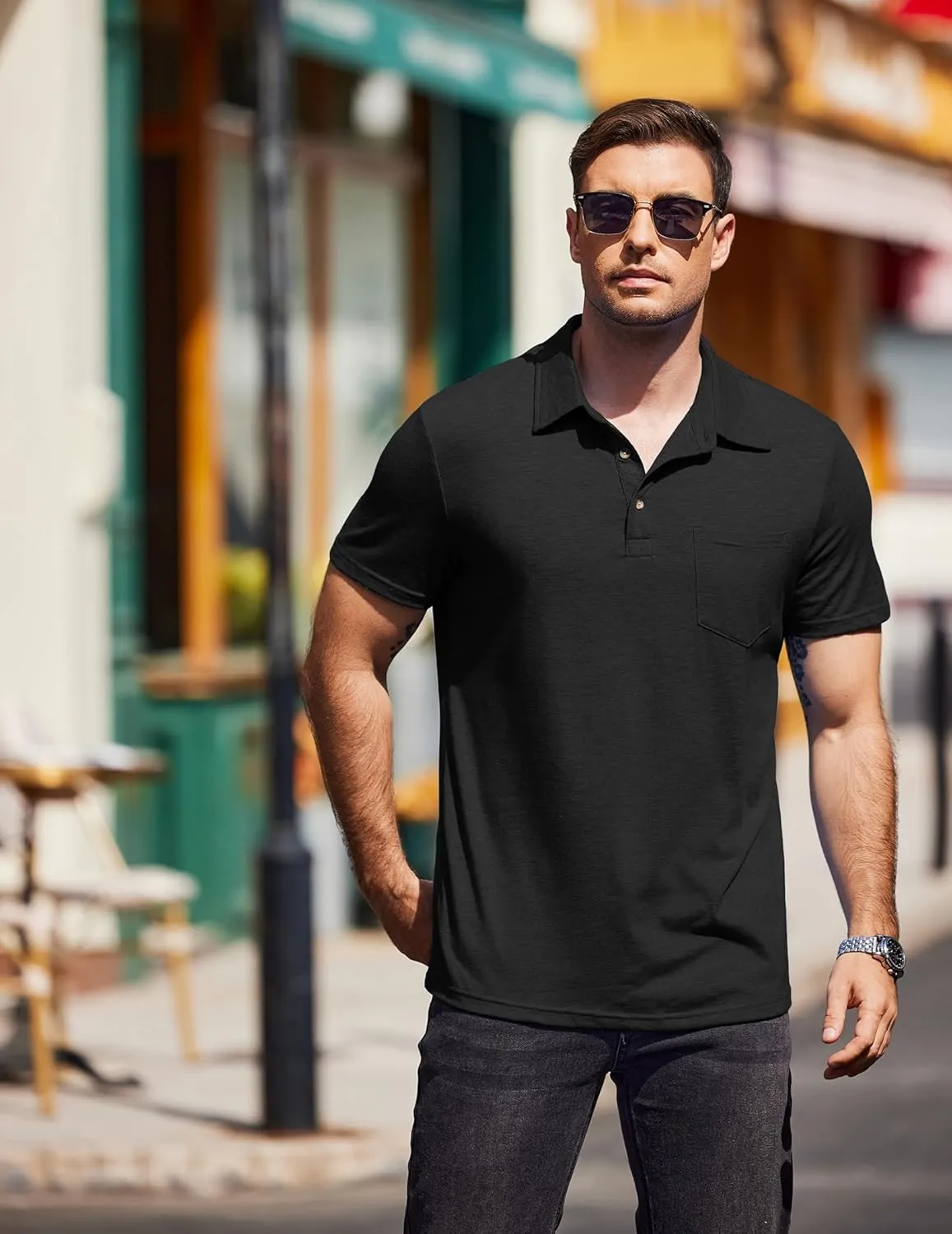 COOFANDY Men Short Sleeve Polo Shirt Casual Summer Collar Shirts Dress Button Polo T Shirt Classic Golf Shirts