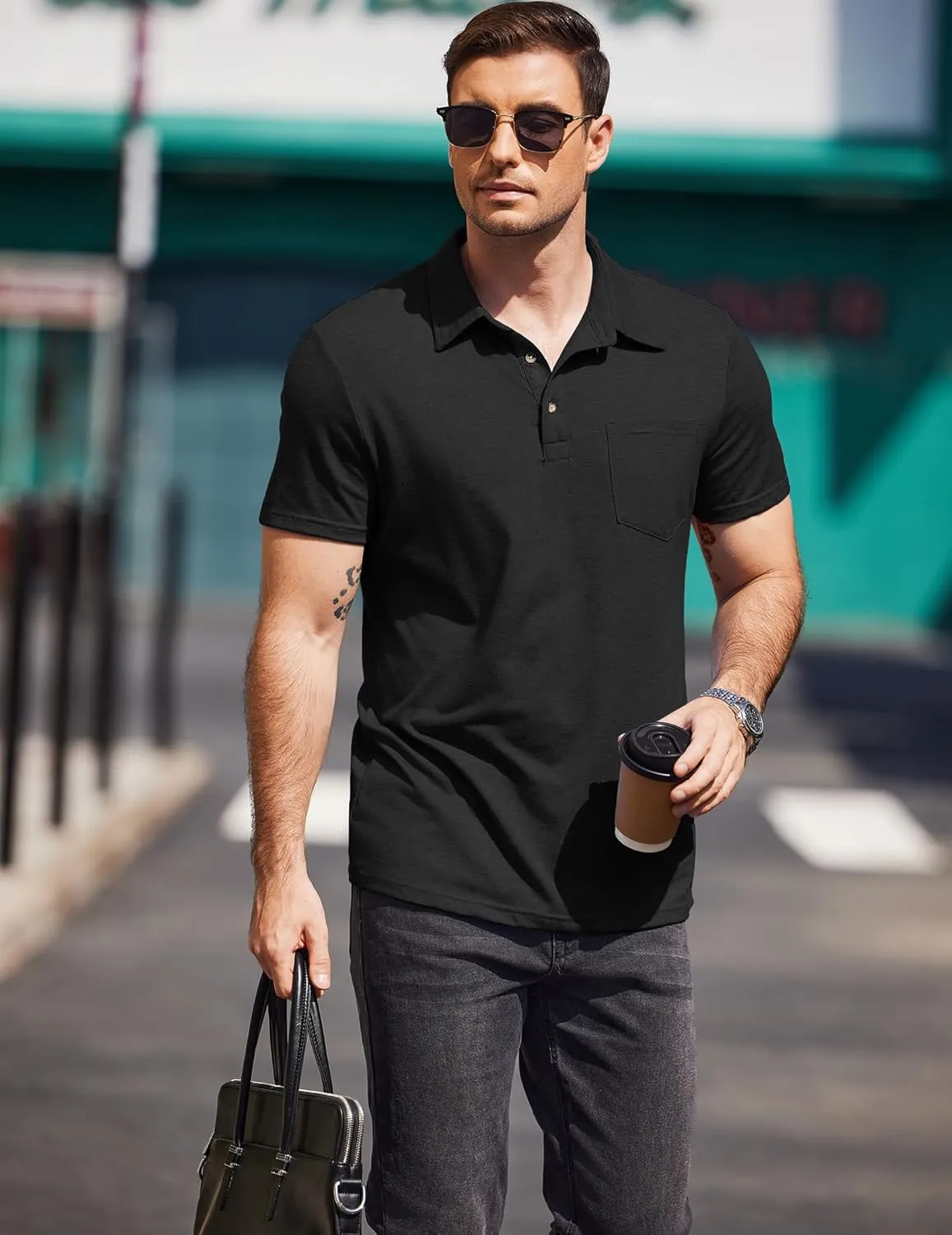 COOFANDY Men Short Sleeve Polo Shirt Casual Summer Collar Shirts Dress Button Polo T Shirt Classic Golf Shirts