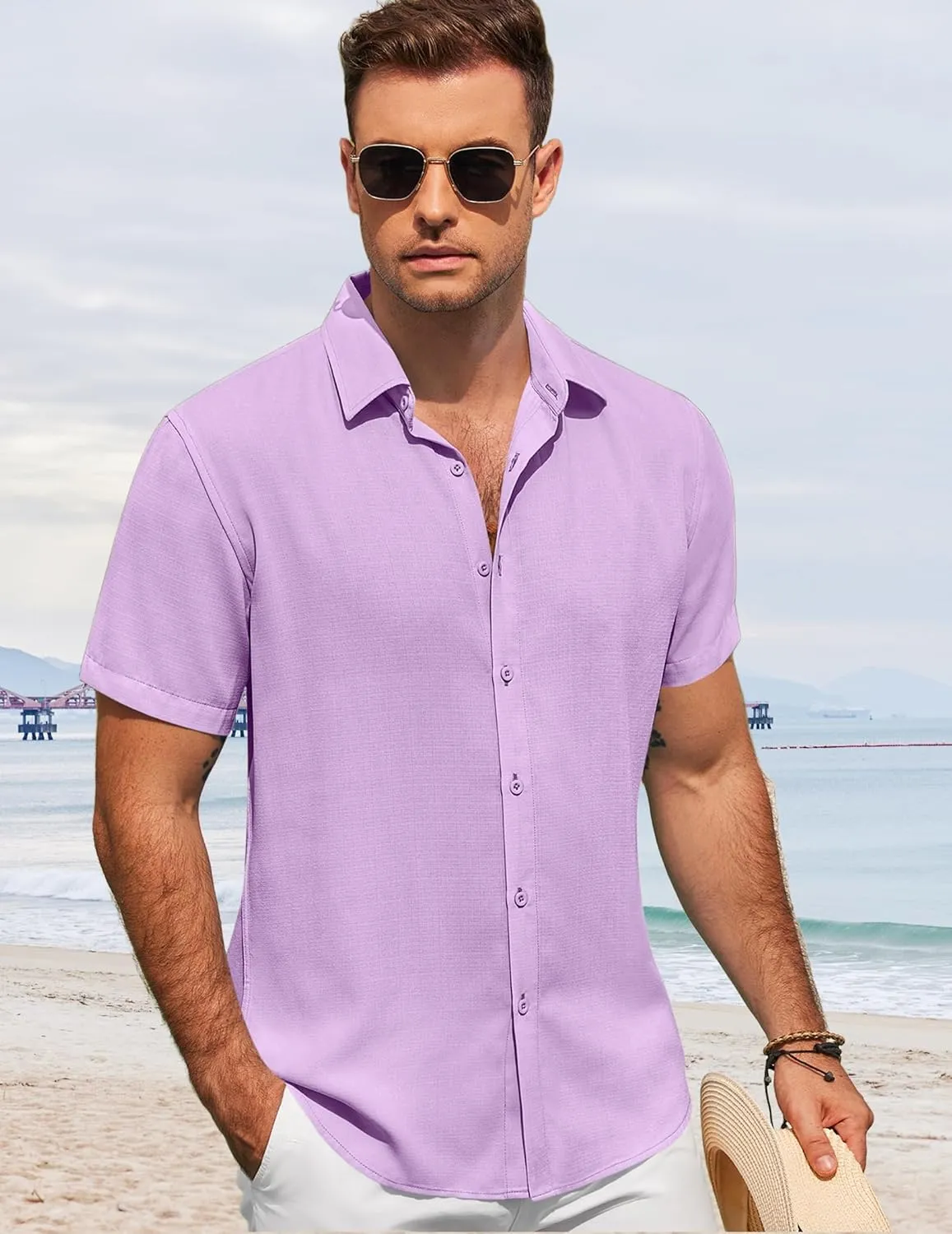 COOFANDY Men's Button Down Shirt Short Sleeve Casual Shirts for Summer Beach Vacation Shirts
