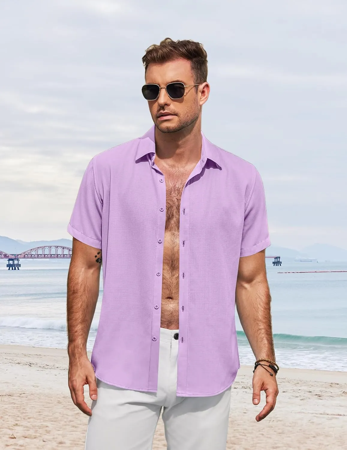 COOFANDY Men's Button Down Shirt Short Sleeve Casual Shirts for Summer Beach Vacation Shirts