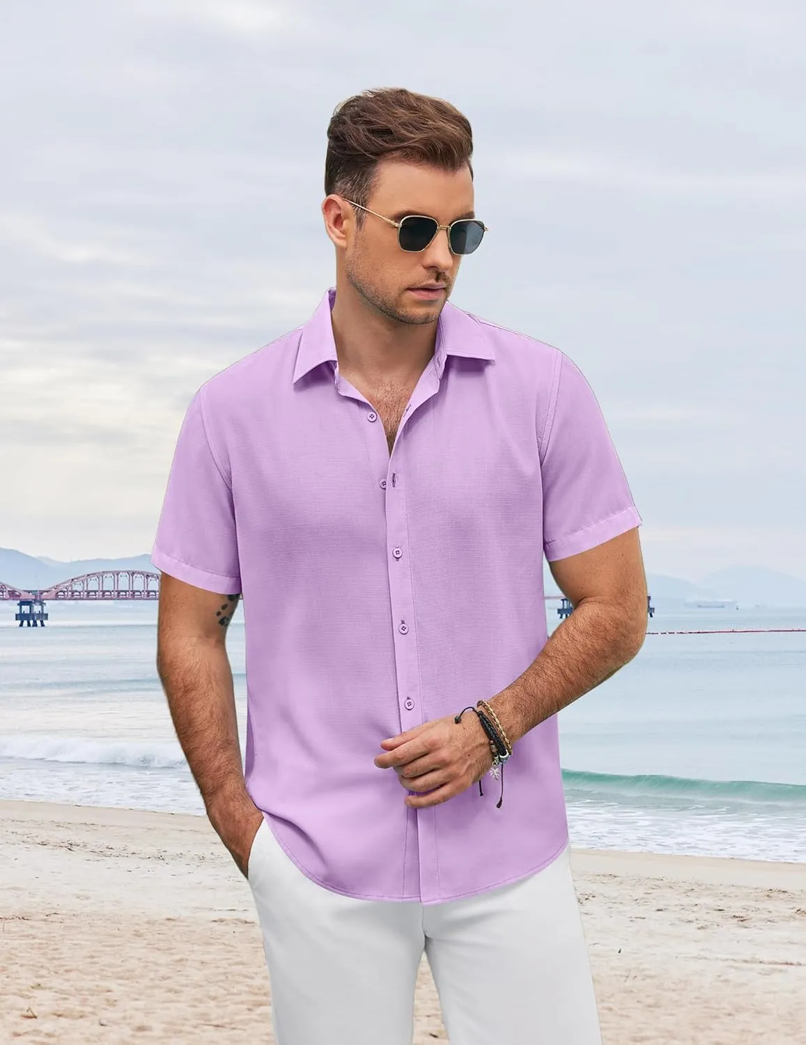 COOFANDY Men's Button Down Shirt Short Sleeve Casual Shirts for Summer Beach Vacation Shirts