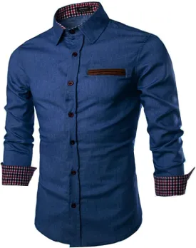 COOFANDY Men's Casual Dress Shirt Button Down Shirts Long-Sleeve Plaid Collar Denim Work Shirt