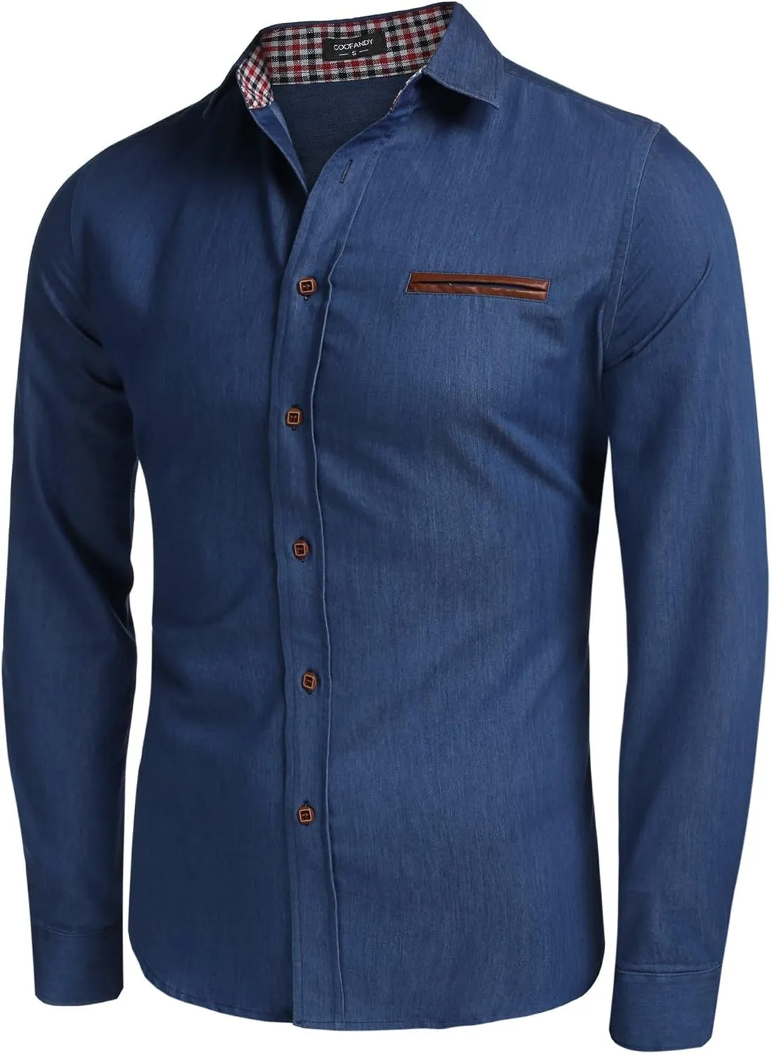 COOFANDY Men's Casual Dress Shirt Button Down Shirts Long-Sleeve Plaid Collar Denim Work Shirt