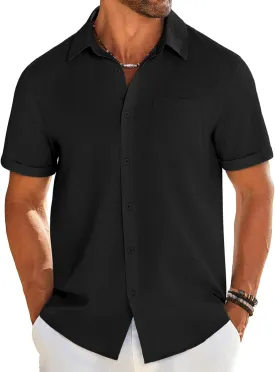 COOFANDY Mens Casual Linen Shirt Short Sleeve Button Down Shirt Summer Beach Shirts with Pocket