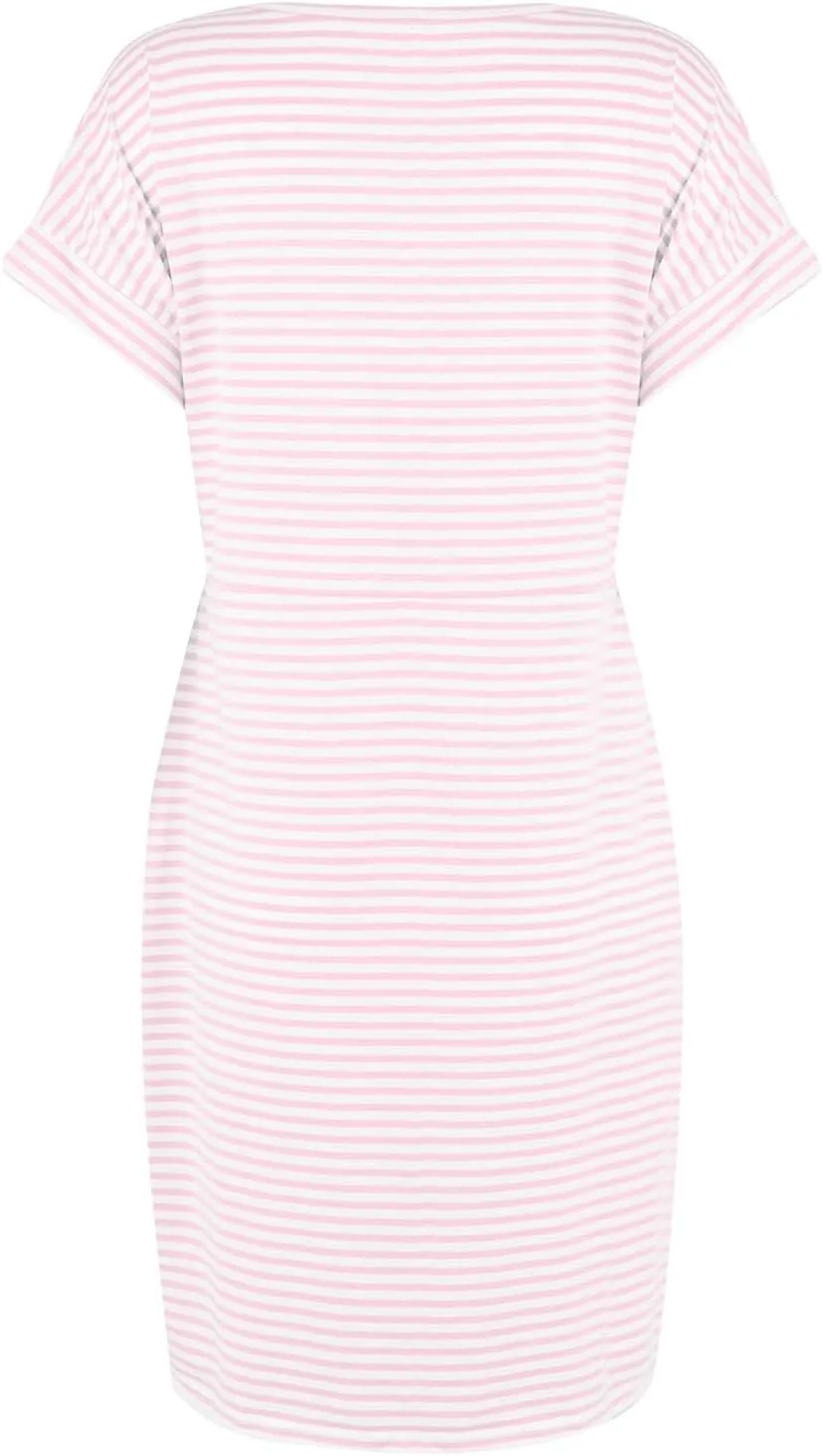 Cotton T Shirt Dresses for Women 2024 Cute Striped Summer Dress Tie Waist Casual Sun Dresses with Pockets