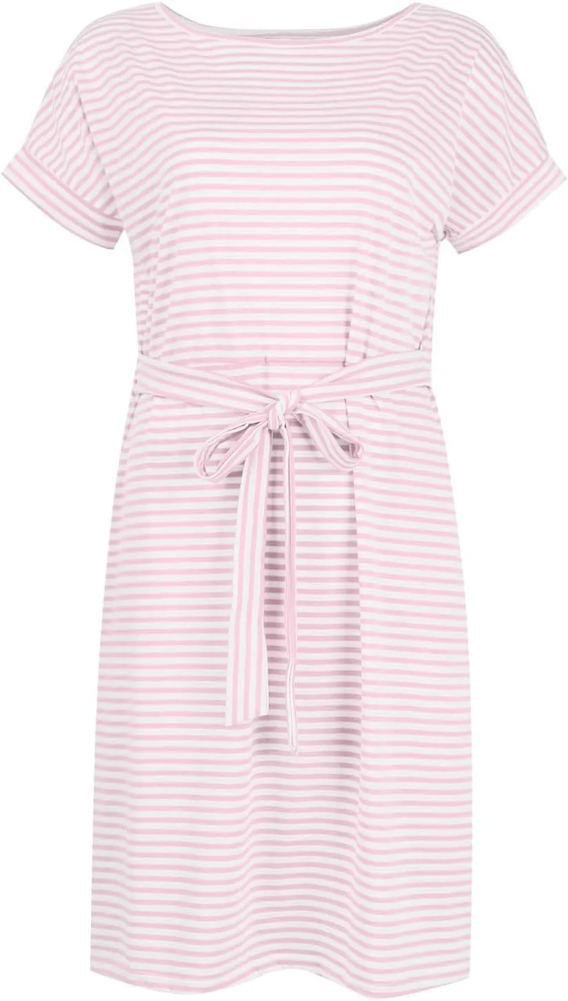 Cotton T Shirt Dresses for Women 2024 Cute Striped Summer Dress Tie Waist Casual Sun Dresses with Pockets