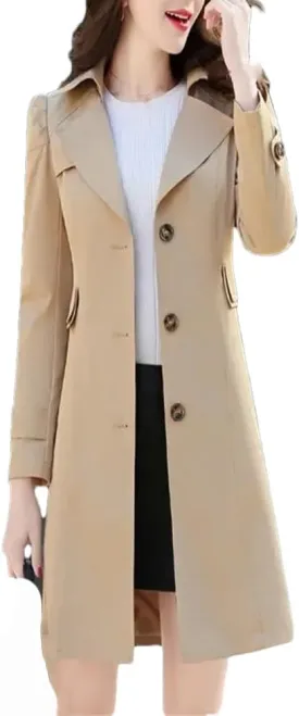 Dvbfufv Women Lapel Collar Trench Coat Spring Autumn Fashion Mid Length Jacket Female Single Breasted Outerwear