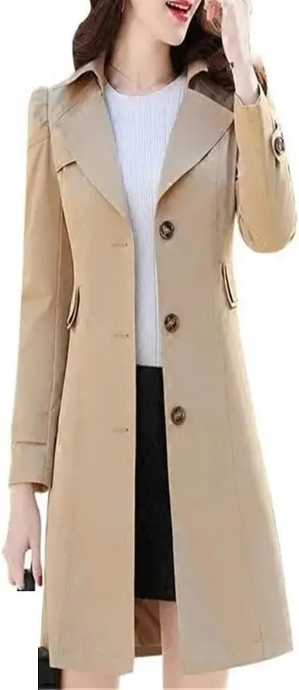 Dvbfufv Women Lapel Collar Trench Coat Spring Autumn Fashion Mid Length Jacket Female Single Breasted Outerwear