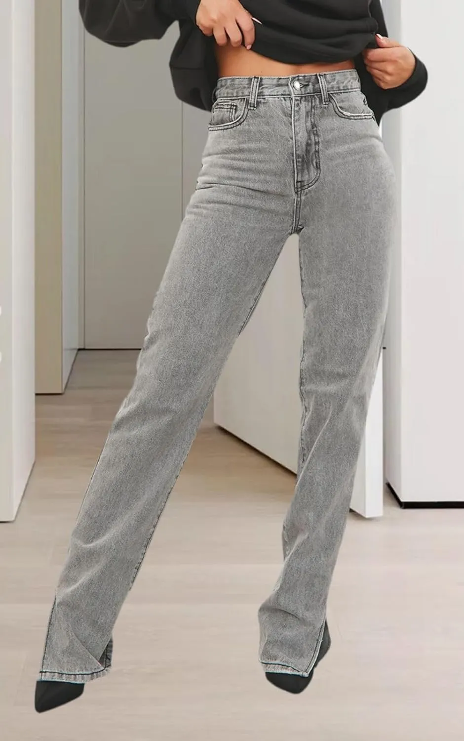 FairBeauty Women's Skinny Stretch Jeans Frayed Raw Hem Slim Fit Jeans Ripped Denim Pants