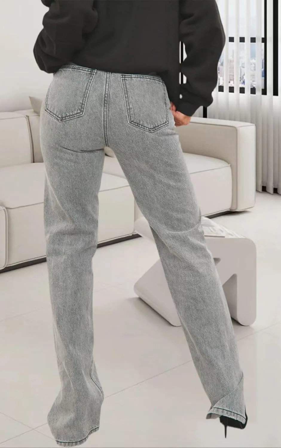 FairBeauty Women's Skinny Stretch Jeans Frayed Raw Hem Slim Fit Jeans Ripped Denim Pants