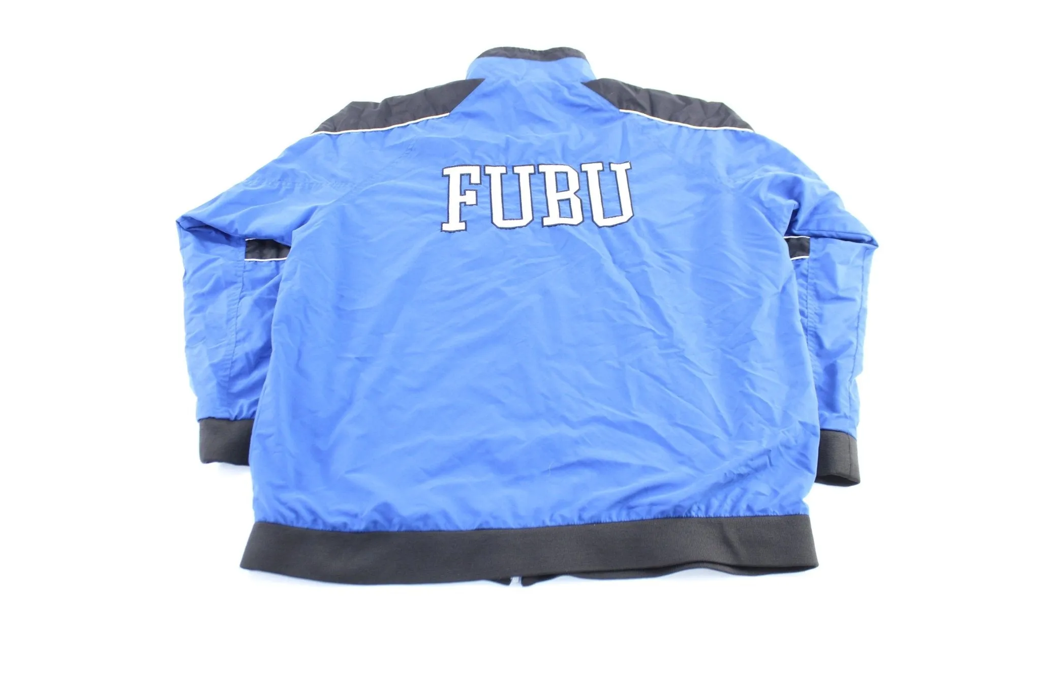 Fubu The Collection Embroidered Black & Blue Zip Up Jacket
