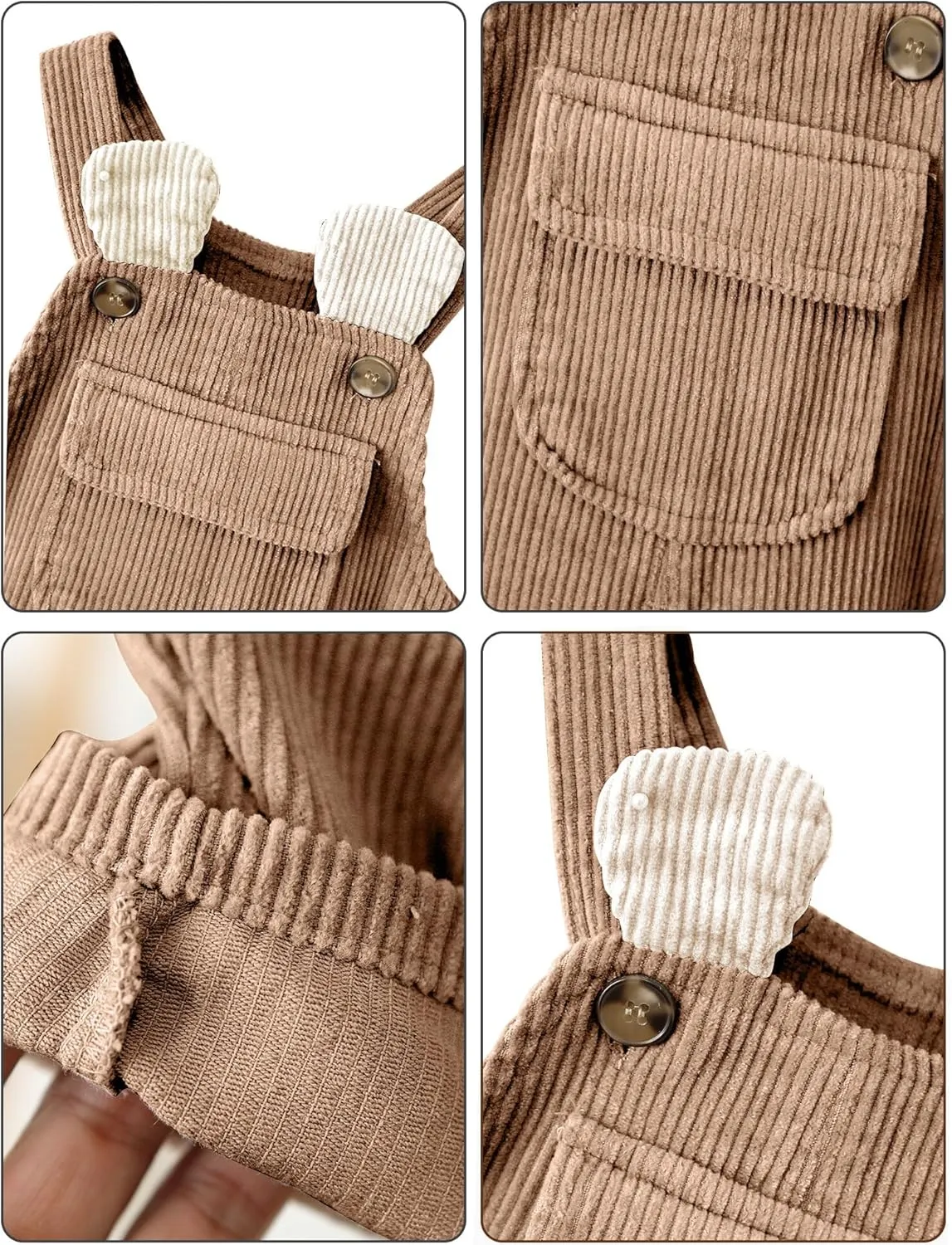 Happy Cherry Infant Baby Boy Girl Corduroy Overalls Romper Adjustable Button Suspender Big Pants Plain Romper Outfit Clothes