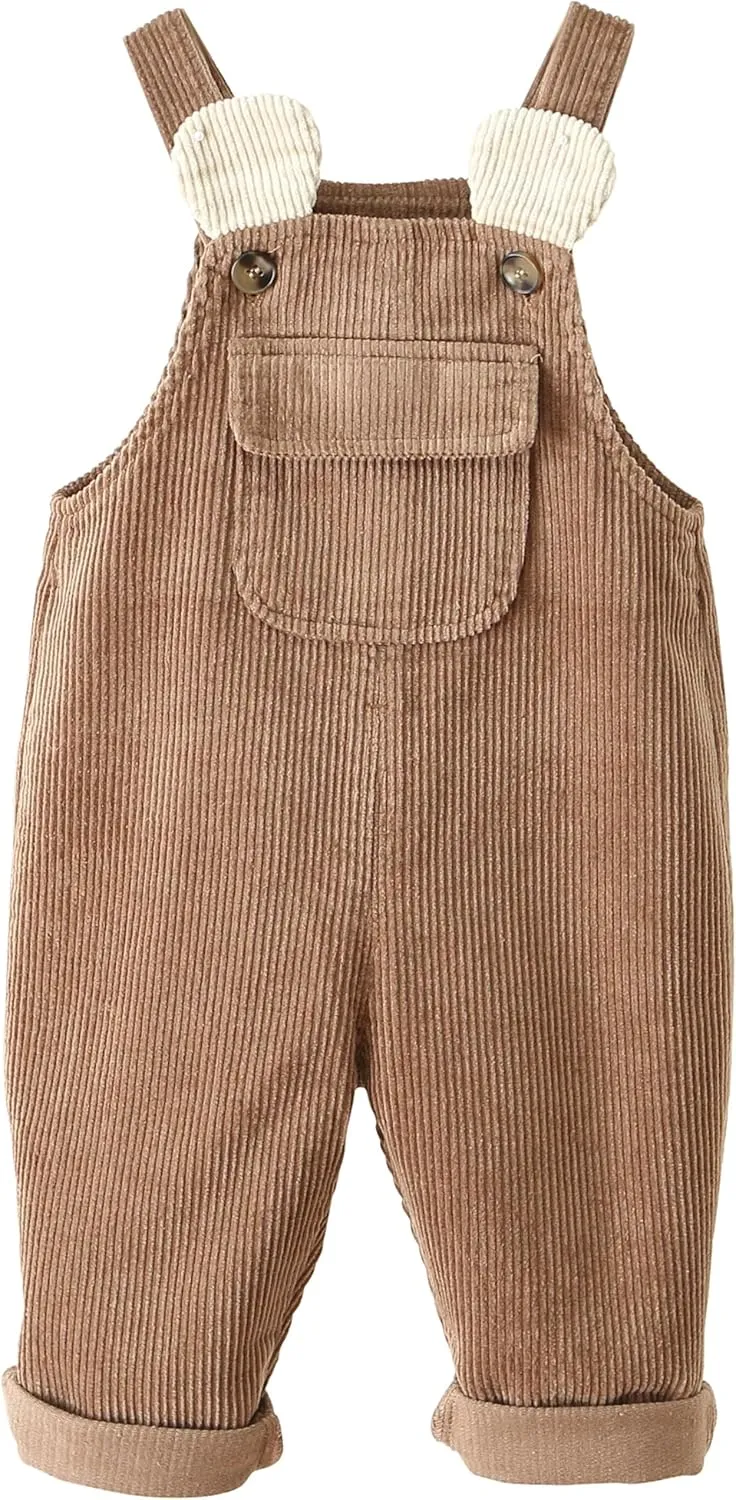 Happy Cherry Infant Baby Boy Girl Corduroy Overalls Romper Adjustable Button Suspender Big Pants Plain Romper Outfit Clothes