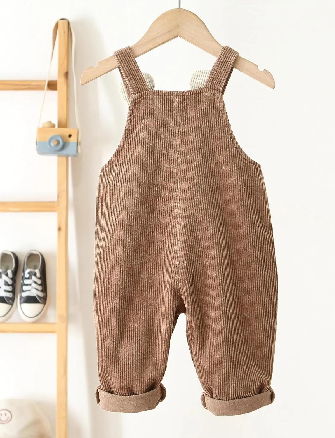 Happy Cherry Infant Baby Boy Girl Corduroy Overalls Romper Adjustable Button Suspender Big Pants Plain Romper Outfit Clothes