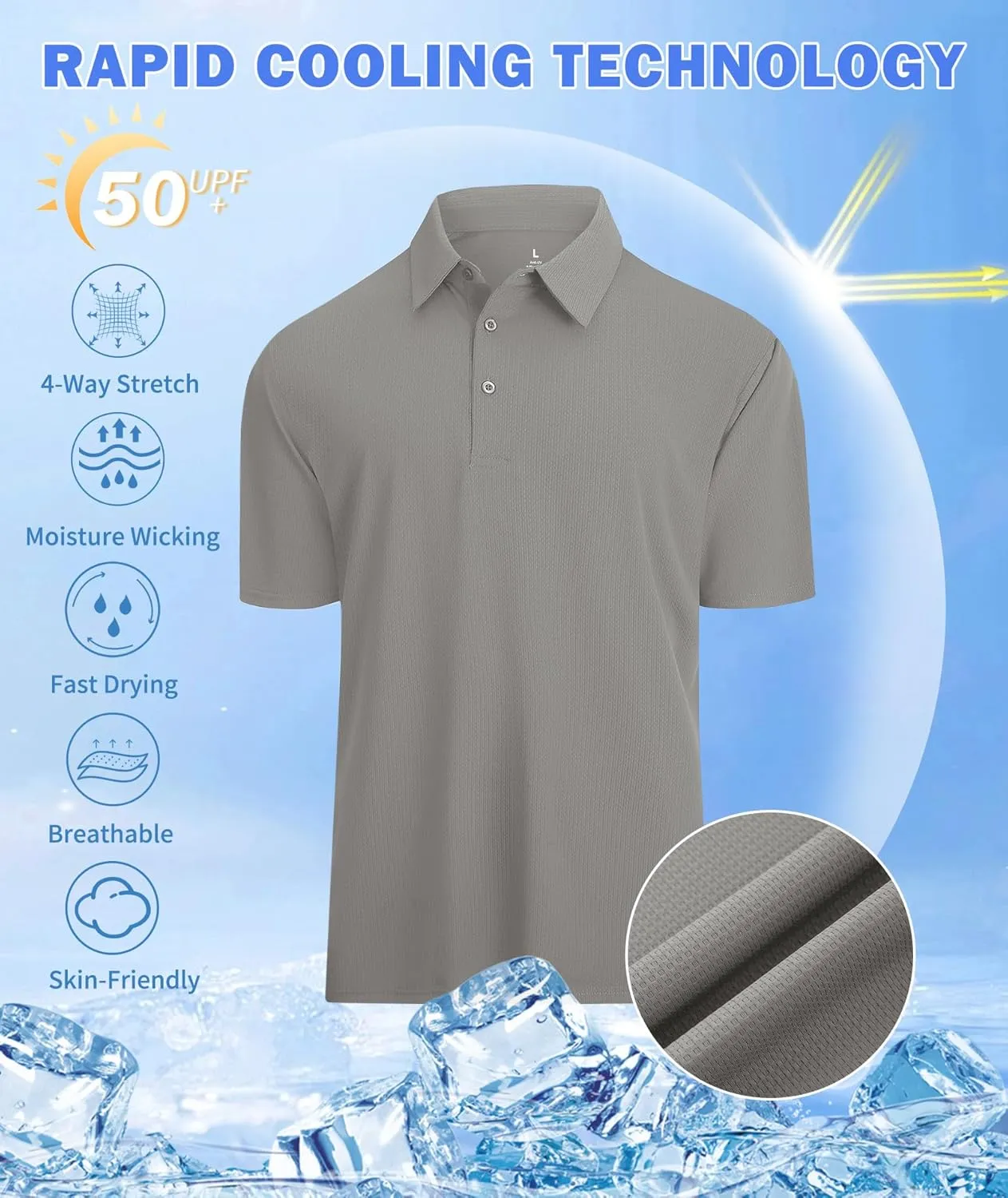 Jacquard Polo Shirts for Men Short Sleeve Golf Shirt Dry Fit Moisture Wicking Performance Golf Shirts