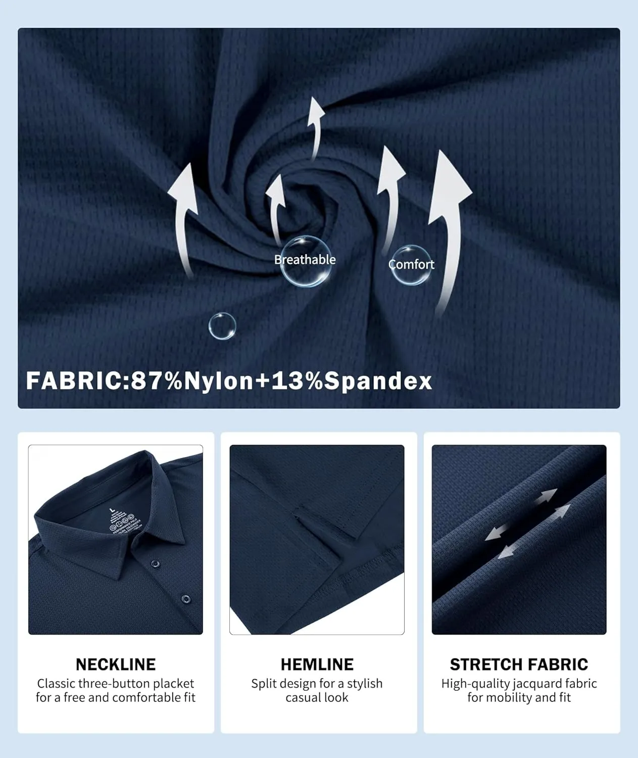 Jacquard Polo Shirts for Men Short Sleeve Golf Shirt Dry Fit Moisture Wicking Performance Golf Shirts