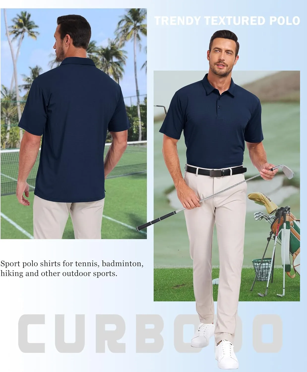 Jacquard Polo Shirts for Men Short Sleeve Golf Shirt Dry Fit Moisture Wicking Performance Golf Shirts
