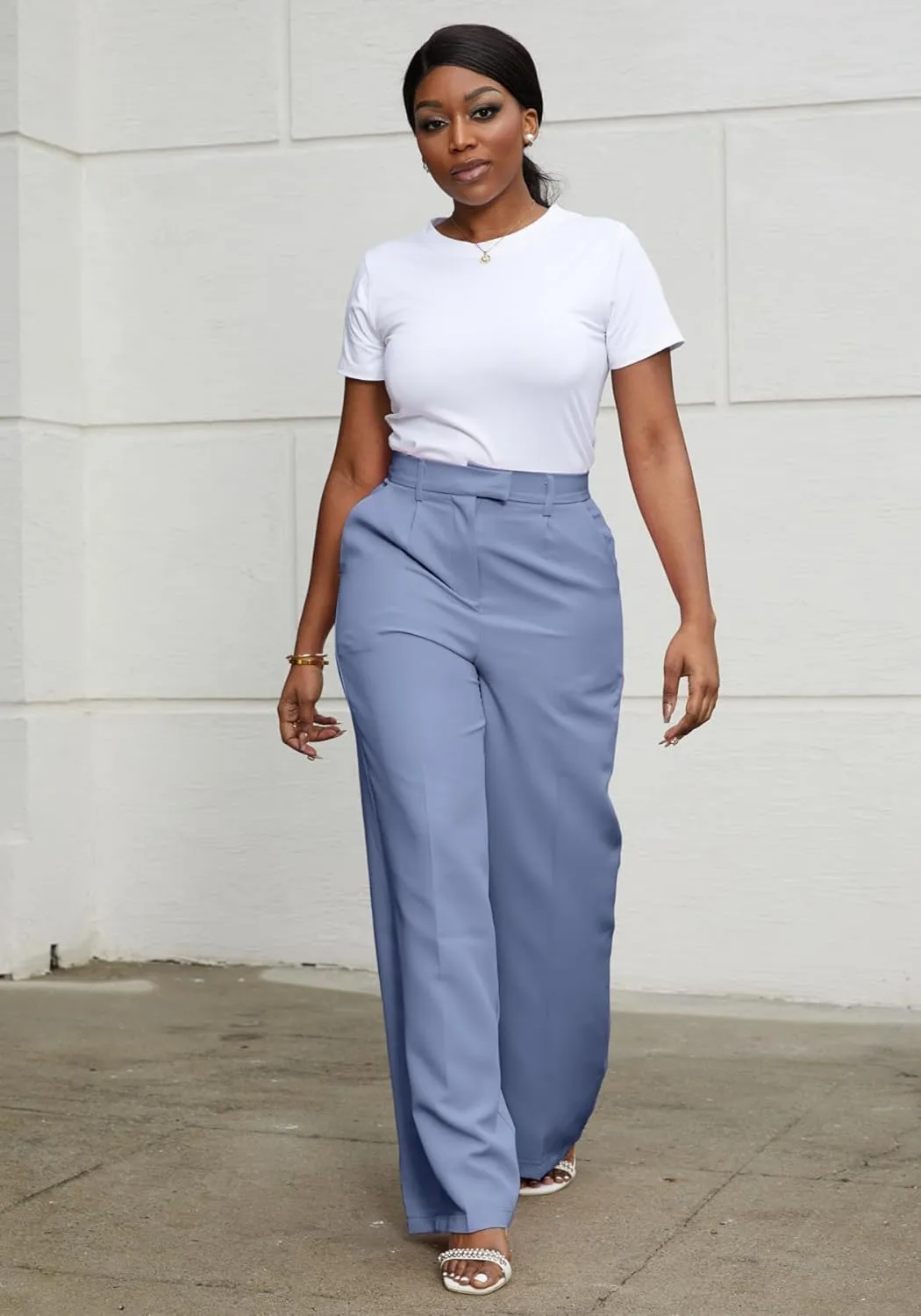 Lucuna Women's Wide Leg Dress Pants High Waisted Straight Leg Slacks Business Office Work Pants Trousers