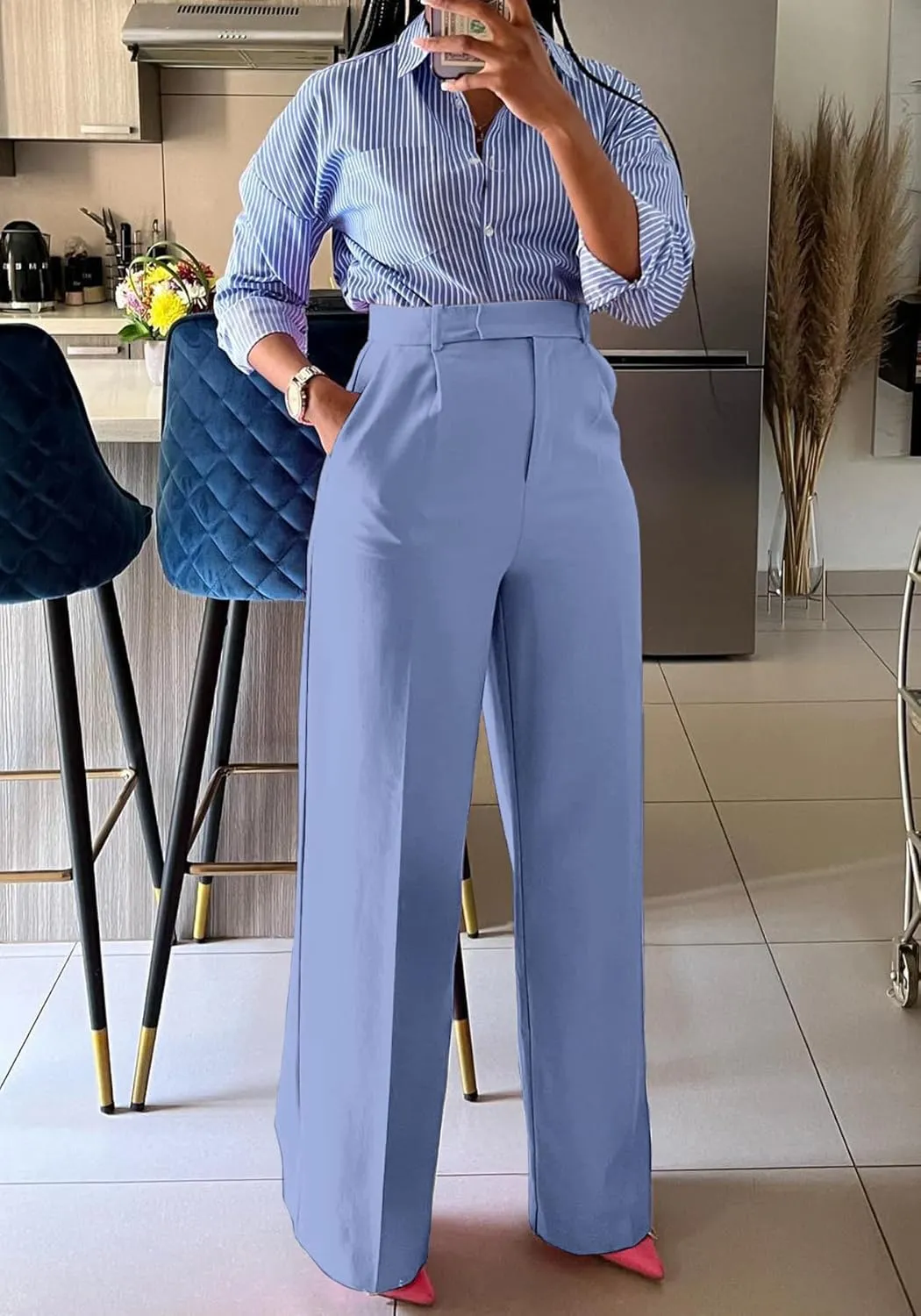 Lucuna Women's Wide Leg Dress Pants High Waisted Straight Leg Slacks Business Office Work Pants Trousers