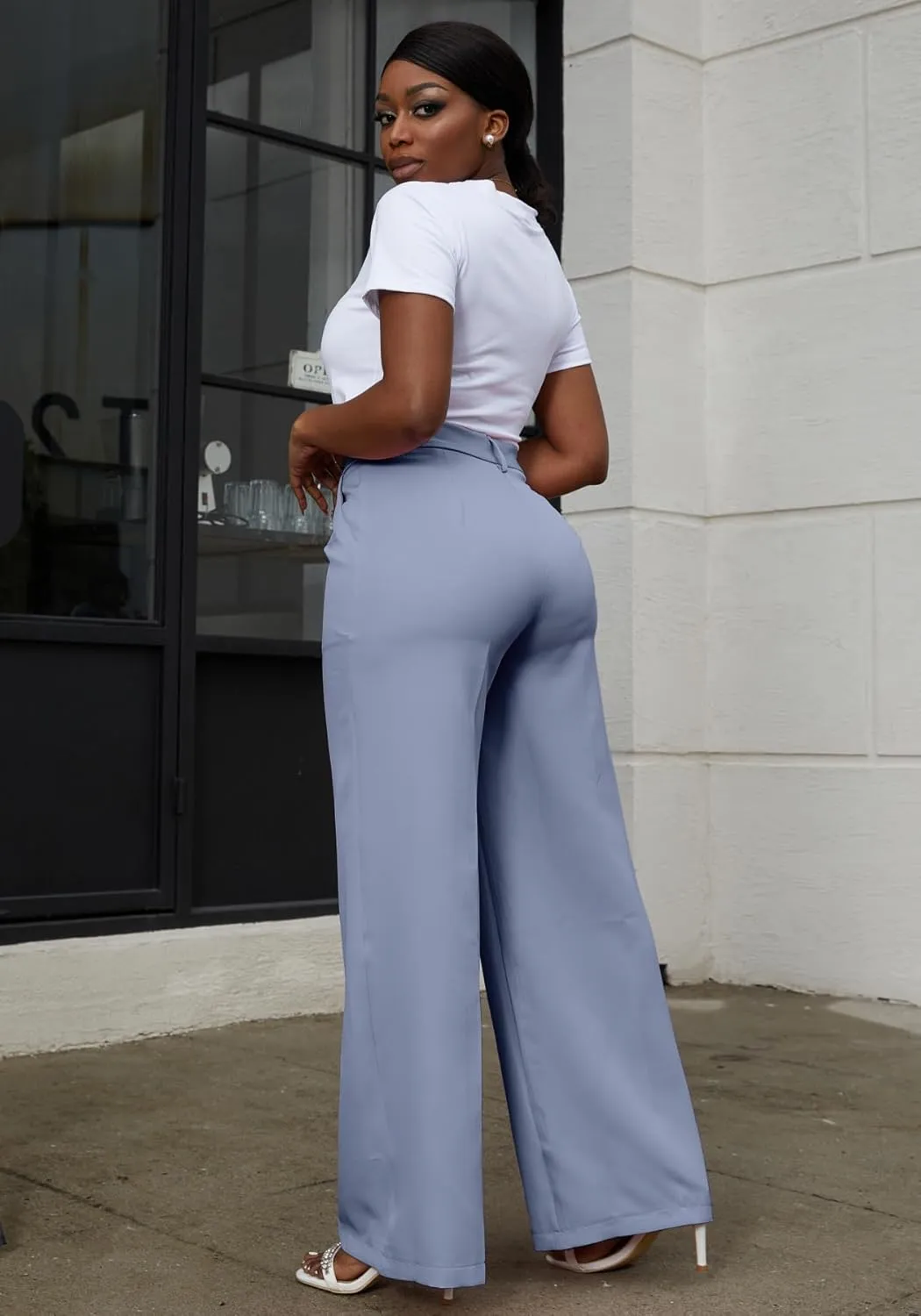 Lucuna Women's Wide Leg Dress Pants High Waisted Straight Leg Slacks Business Office Work Pants Trousers