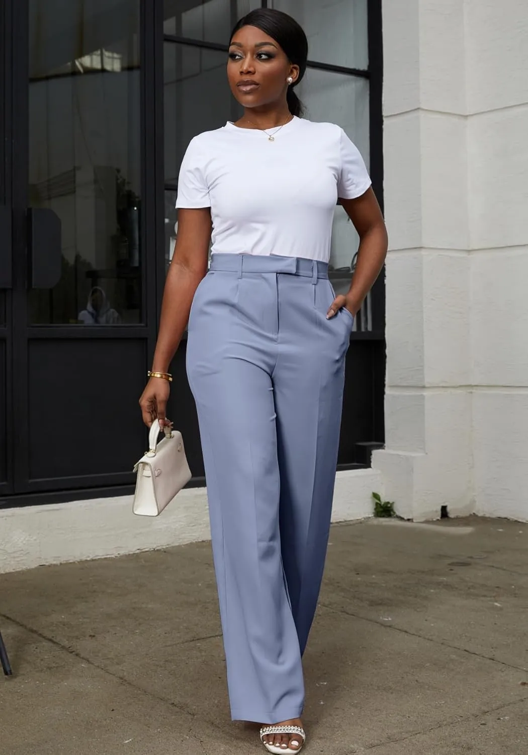 Lucuna Women's Wide Leg Dress Pants High Waisted Straight Leg Slacks Business Office Work Pants Trousers