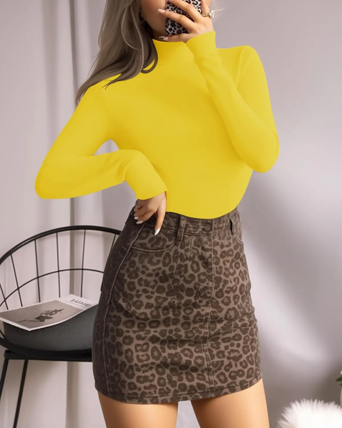 MANGOPOP Women's Mock Turtle Neck Sleeveless Long Sleeve Tops Bodysuit Jumpsuit