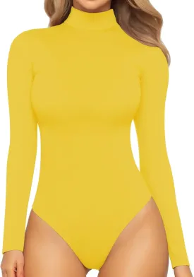 MANGOPOP Women's Mock Turtle Neck Sleeveless Long Sleeve Tops Bodysuit Jumpsuit
