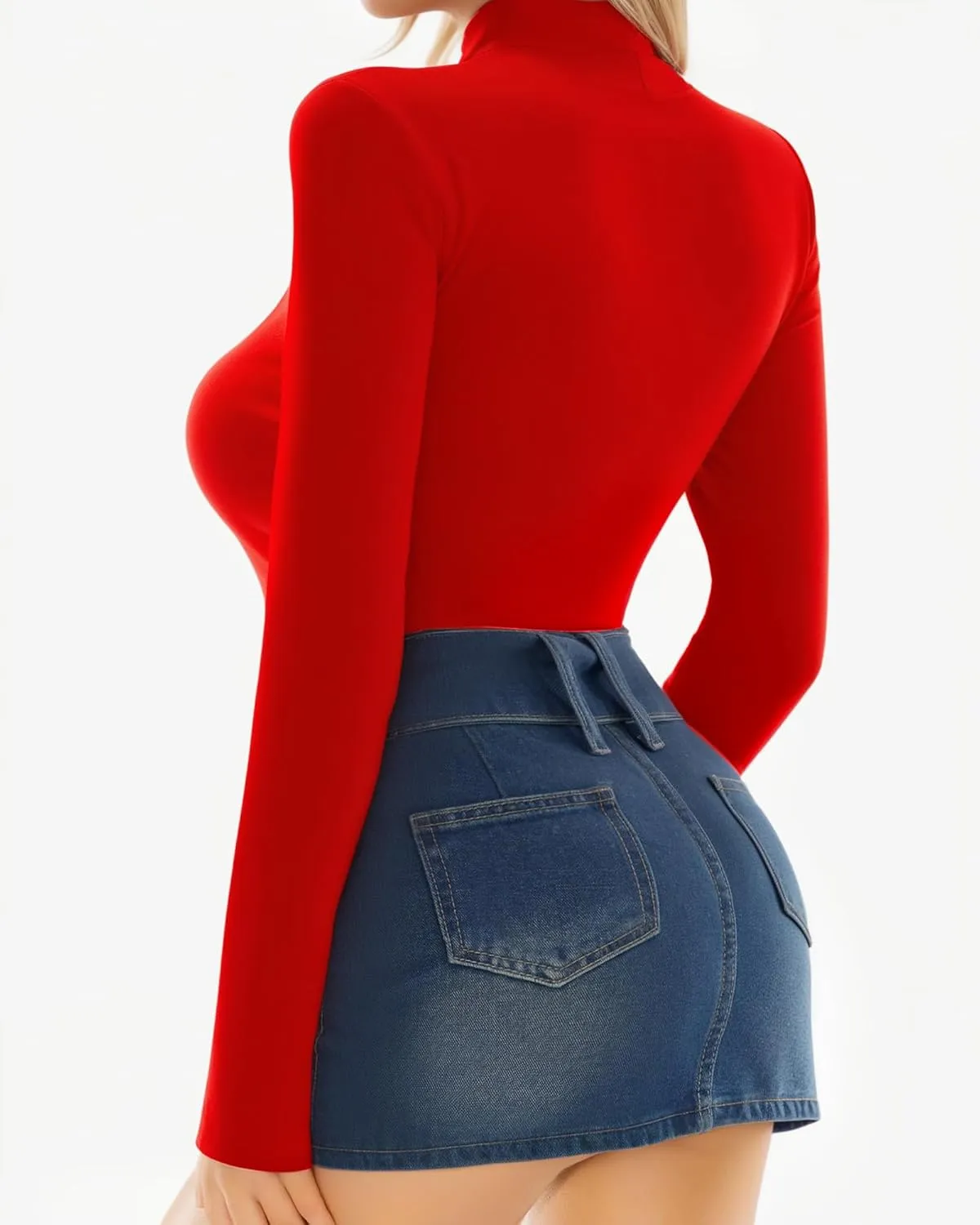 MANGOPOP Women's Mock Turtle Neck Sleeveless Long Sleeve Tops Bodysuit Jumpsuit