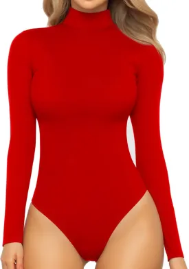 MANGOPOP Women's Mock Turtle Neck Sleeveless Long Sleeve Tops Bodysuit Jumpsuit