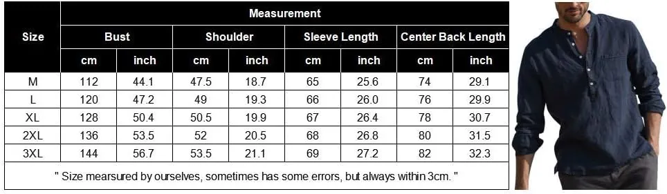 Mens Cotton Linen Shirt Casual Long Sleeve Henley Shirt Solid Tops