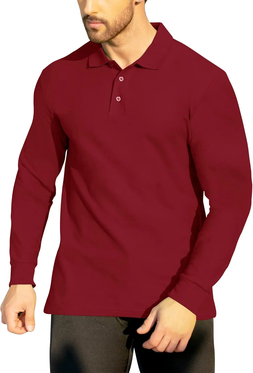 NeedBo Men's Long Sleeve Casual Solid Golf Polo Shirt