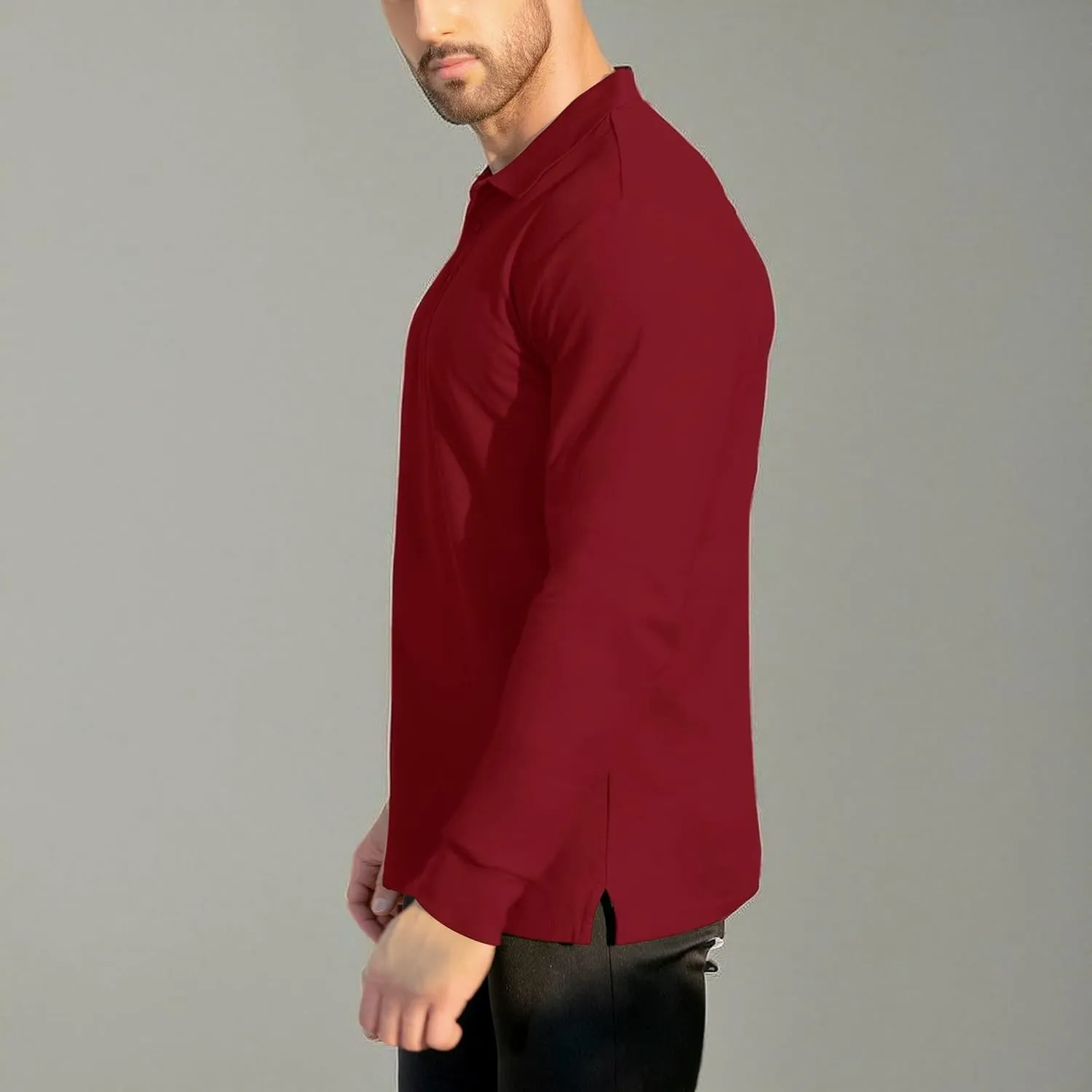 NeedBo Men's Long Sleeve Casual Solid Golf Polo Shirt