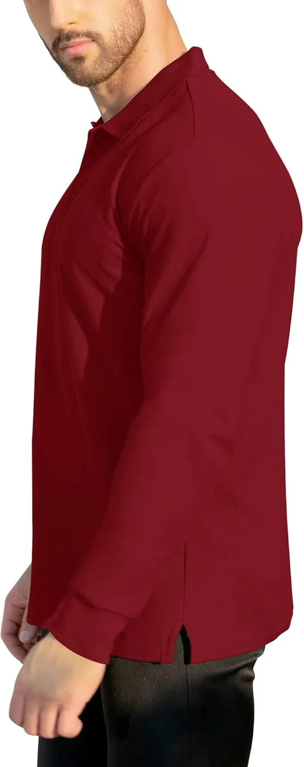 NeedBo Men's Long Sleeve Casual Solid Golf Polo Shirt