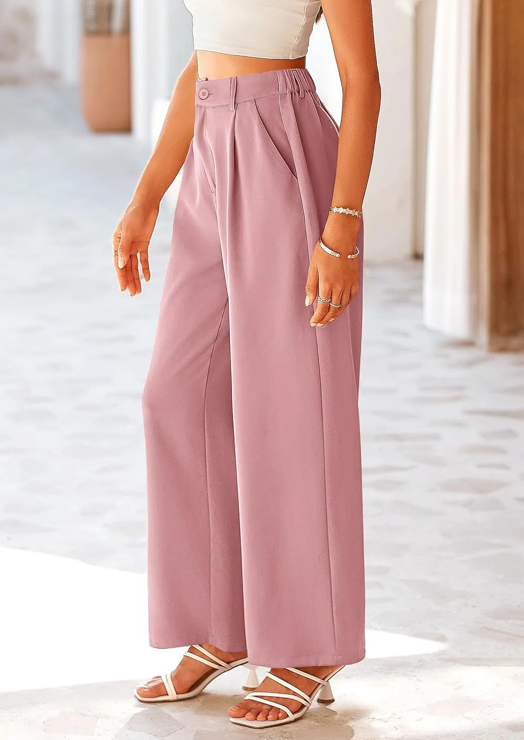 PRETTYGARDEN Palazzo Pants for Women Dressy High Elastic Waisted Business Casual Wide Leg Trousers Pant
