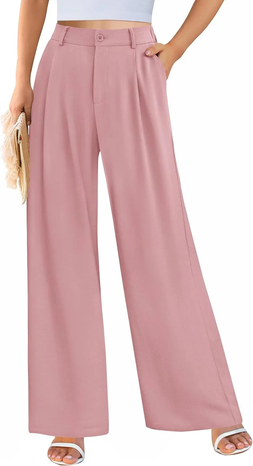 PRETTYGARDEN Palazzo Pants for Women Dressy High Elastic Waisted Business Casual Wide Leg Trousers Pant