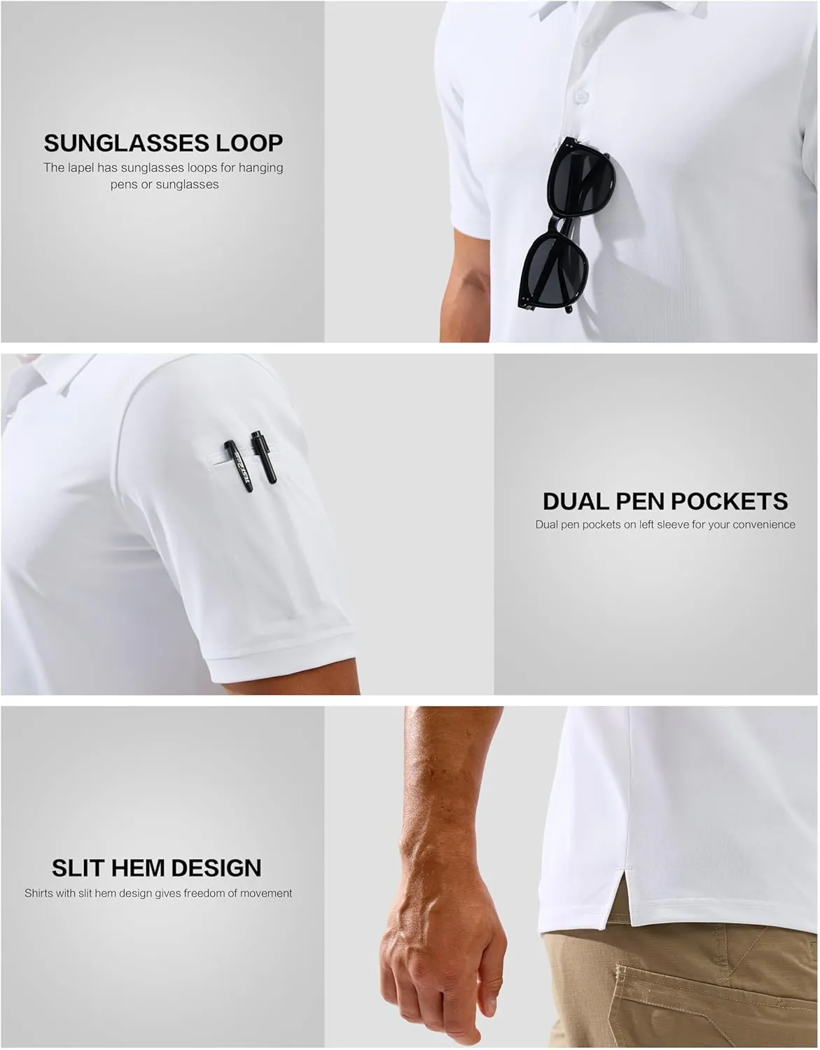 Pudolla Mens Tactical Shirts Short Sleeve Golf Work Polos Moisture Wicking Dry Collared Shirt Lightweight Polo Shirt