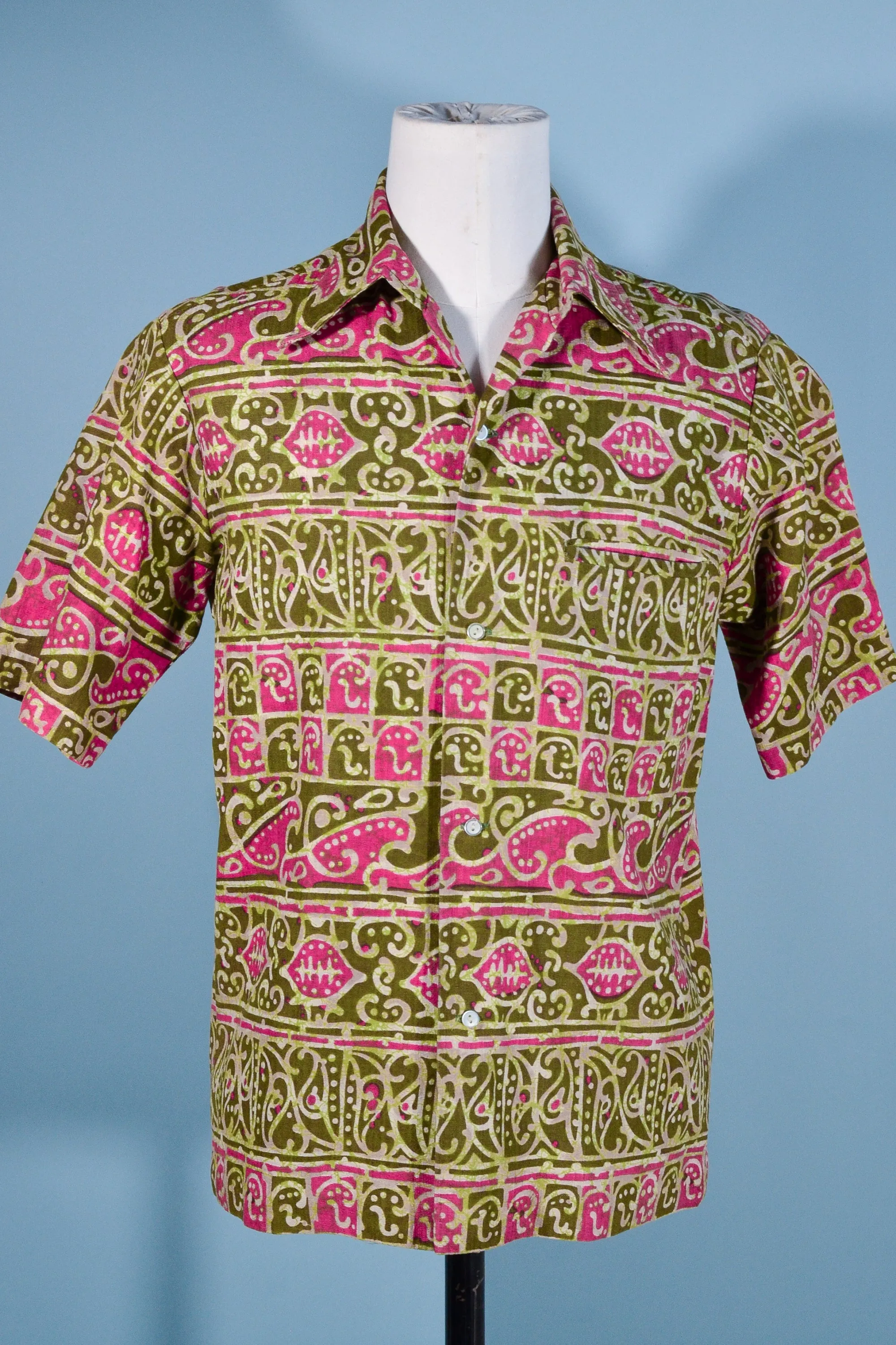 Sears Hawaii Vintage 60s/70s Hawaiian Shirt Barkcloth Aloha Shirt, M