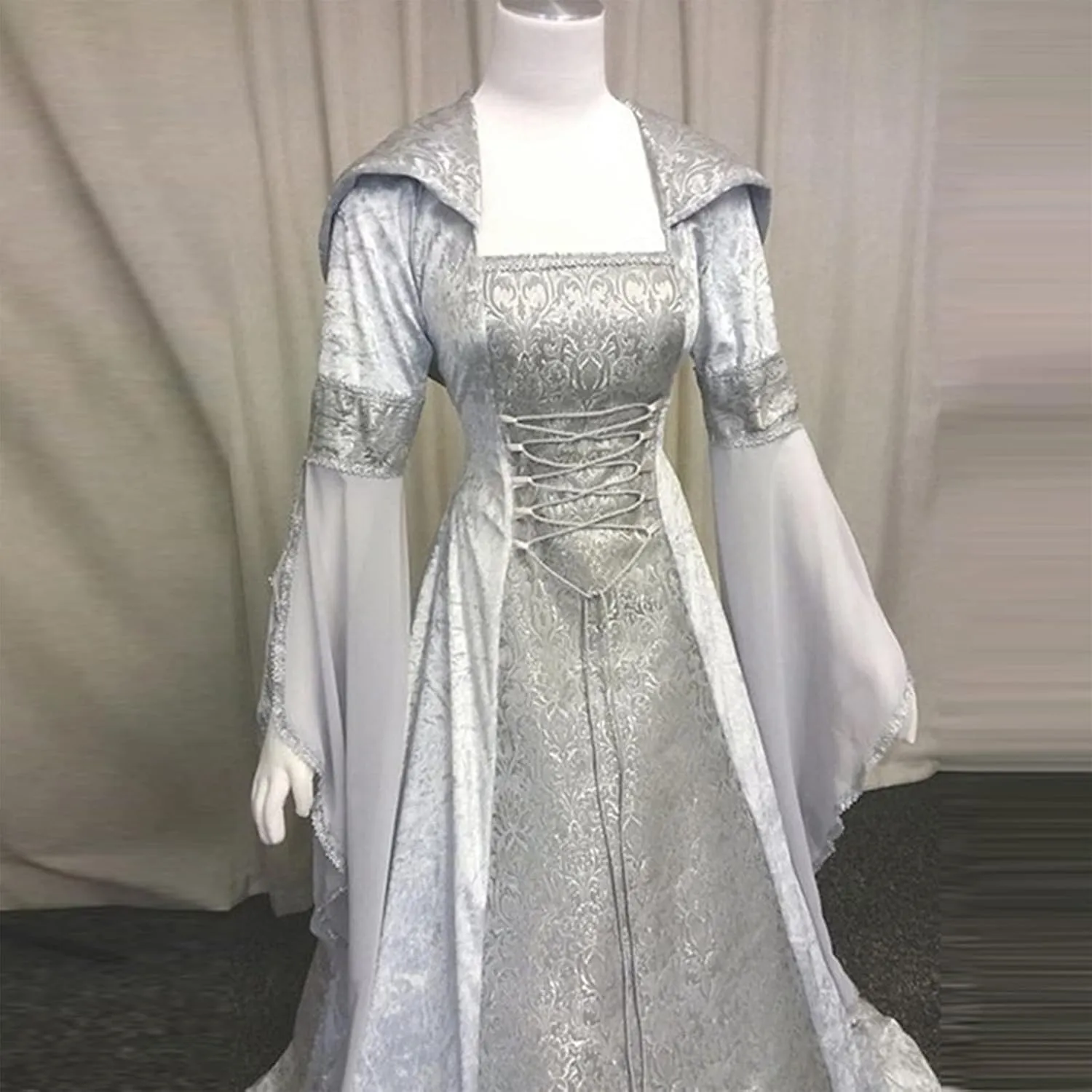 SHOPESSA Women's Gothic Dress with Hood Medieval Costume Corset Renaissance Dress Victorian Dress