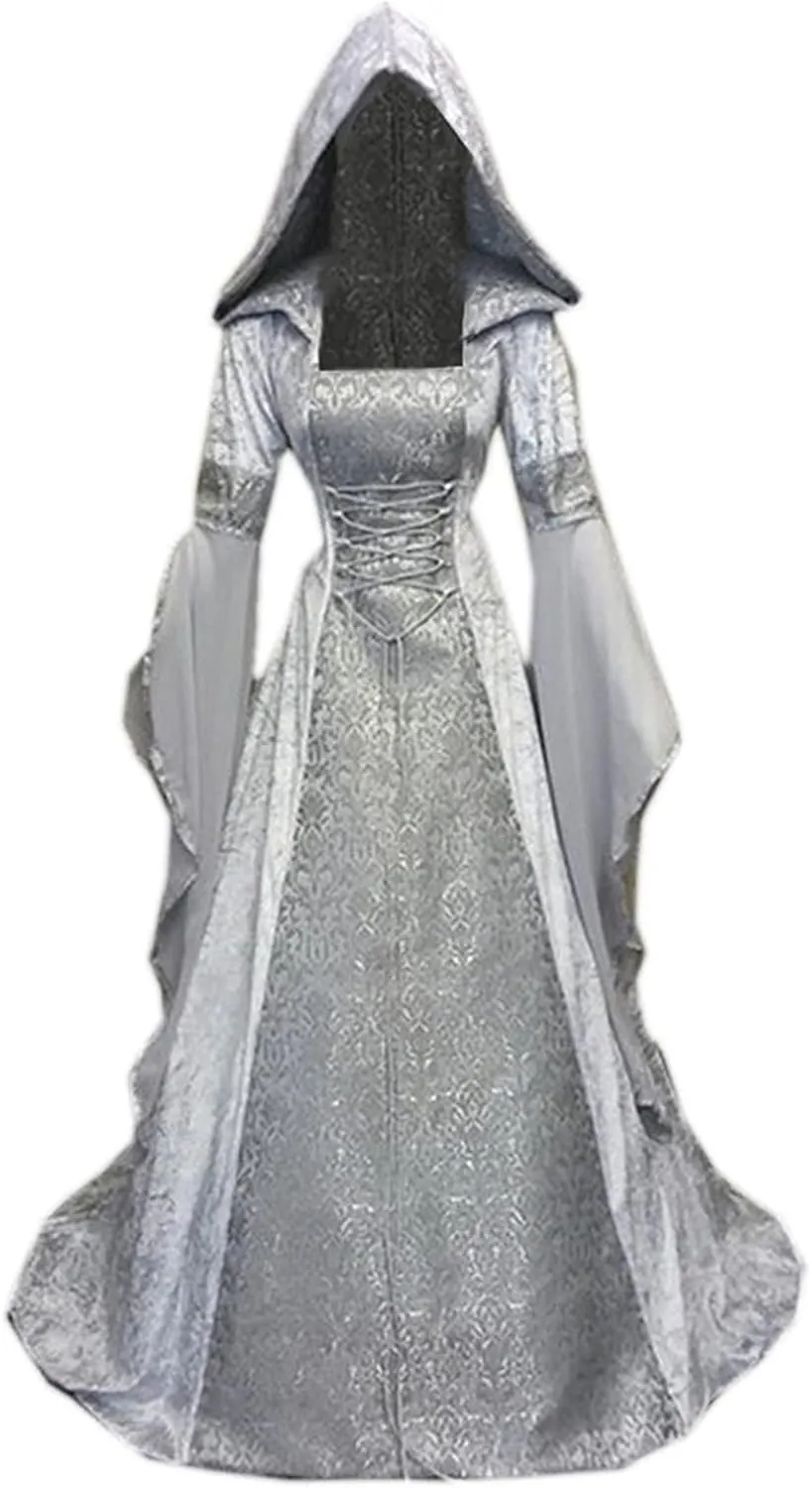 SHOPESSA Women's Gothic Dress with Hood Medieval Costume Corset Renaissance Dress Victorian Dress