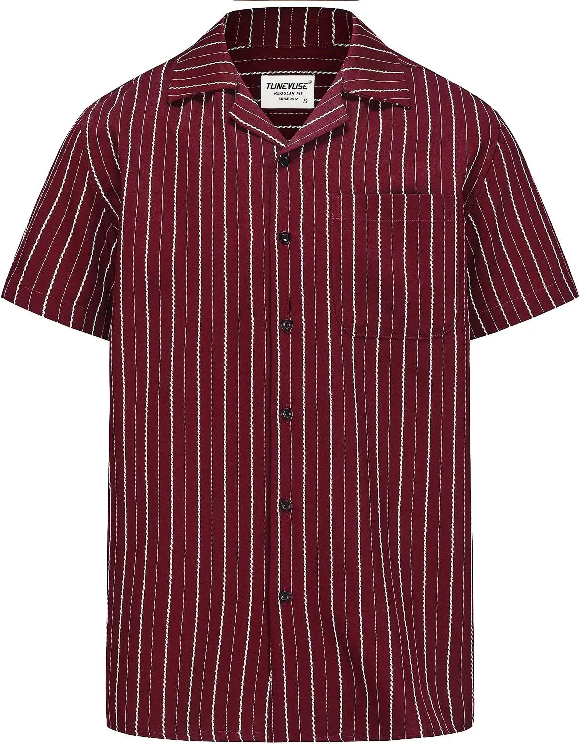 TUNEVUSE Men Hawaiian Shirt Vintage Striped Shirt Short Sleeve Summer Beach Causal Cuban Collar Shirt with Pocket