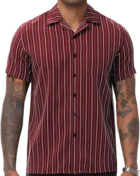 TUNEVUSE Men Hawaiian Shirt Vintage Striped Shirt Short Sleeve Summer Beach Causal Cuban Collar Shirt with Pocket
