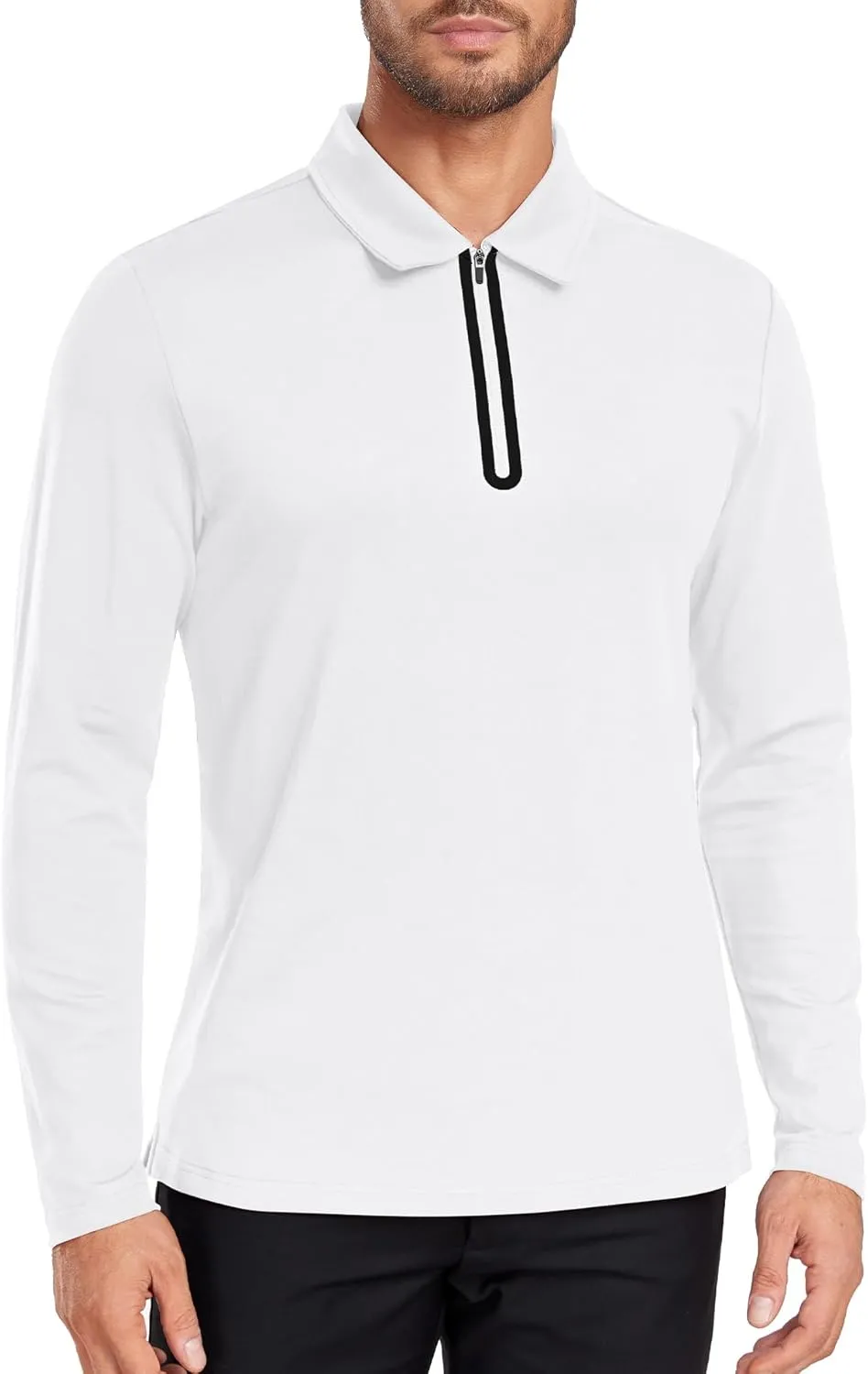 V VALANCH Zipper Polo Shirts Men Long Sleeve Golf Shirt Collared Tennis Shirt