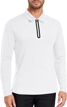V VALANCH Zipper Polo Shirts Men Long Sleeve Golf Shirt Collared Tennis Shirt
