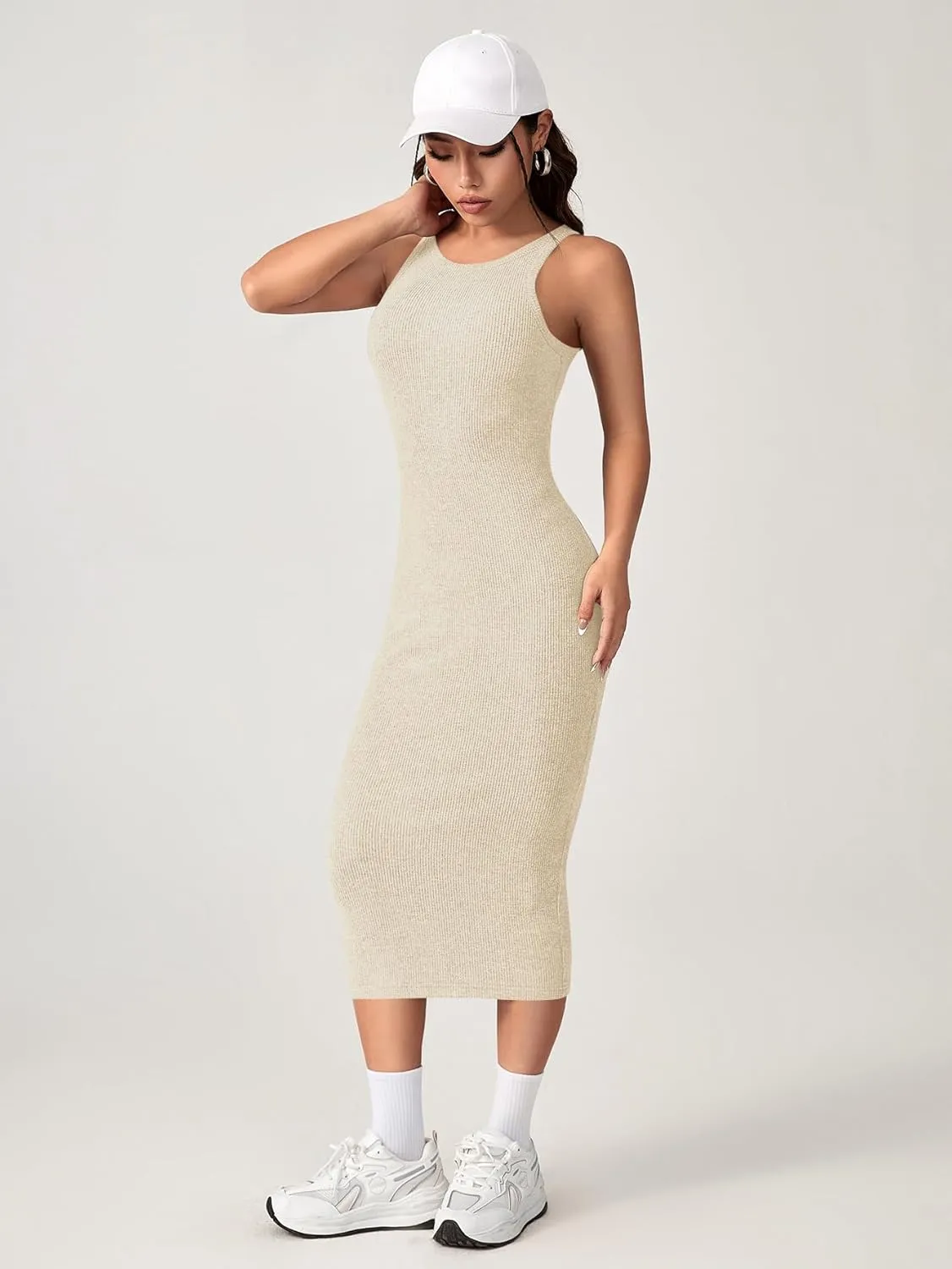 Verdusa Women's Fall Dress Sleeveless Ribbed Knit Midi Tank Dress Wedding Guest Dress Sweater Dresses